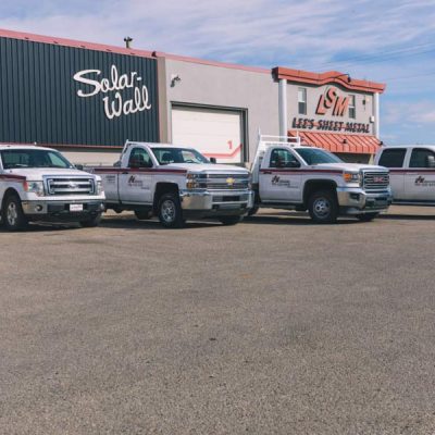 LSM Trucks in Front of Lee's Sheet Metal Office in Grande Prairie