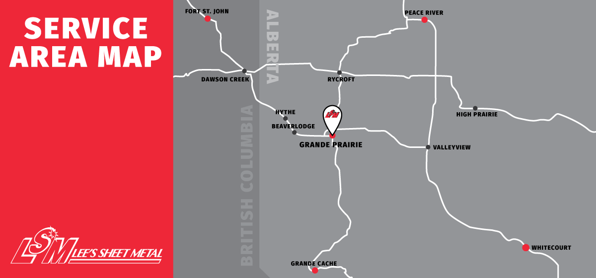 Serving Grande Prairie, Northern Alberta including Grande Cache, Peace River, Valleyview, High Prairie, Peace River, Beaverlodge, Hythe, Whitecourt - LSM Service Area Map 