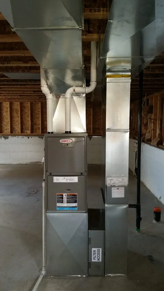 Residential furnace and ductwork installation in a basement